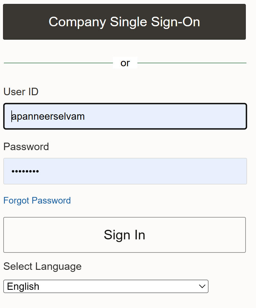 Oracle Log In Screen prior to 4/25/26